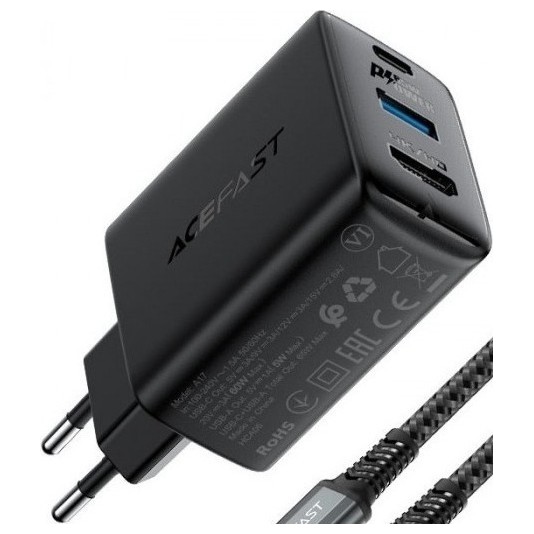 Зарядное устройство ACEFAST A17 65W GaN USB-C+USB+HDMI Черный | Фото 1 из 2