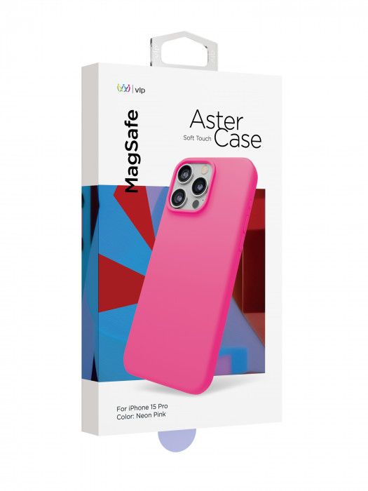 Чехол защитный VLP Aster Case с MagSafe для iPhone 15 Pro неоновый розовый | Фото 2 из 3