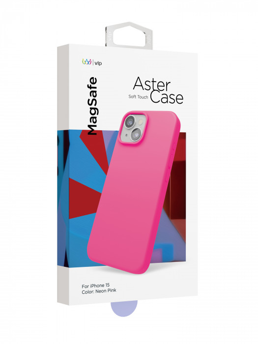 Чехол защитный VLP Aster Case с MagSafe для iPhone 15 неоновый розовый | Фото 2 из 3