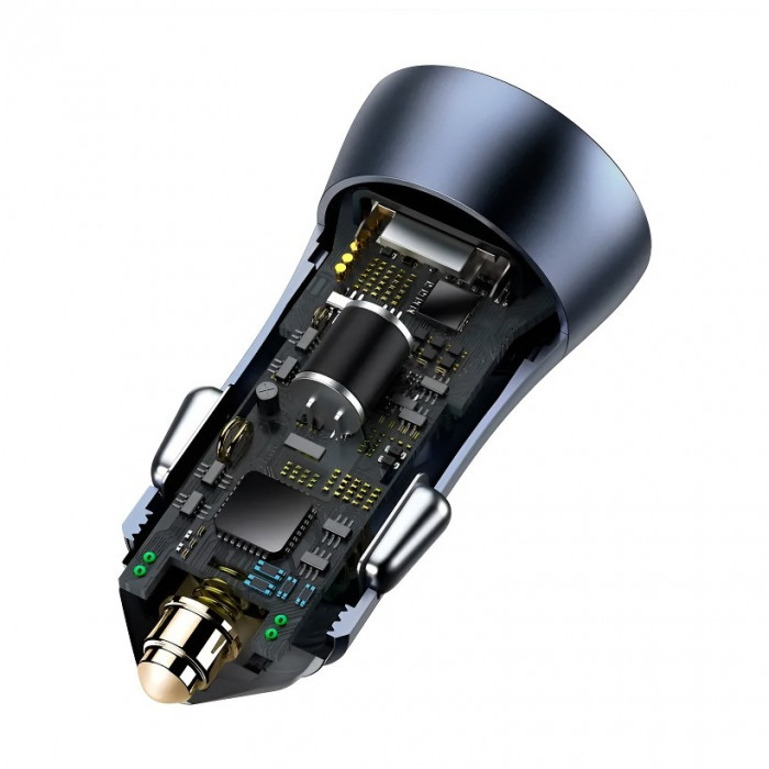 Автомобильное зарядное устройство с быстрой зарядкой Baseus Golden Contactor Pro Dual Quick Charger U+U 40W (С проводом Baseus USB - Type-C 5A 1m) Тёмно серый (TZCCJD-A0G) | Фото 3 из 5