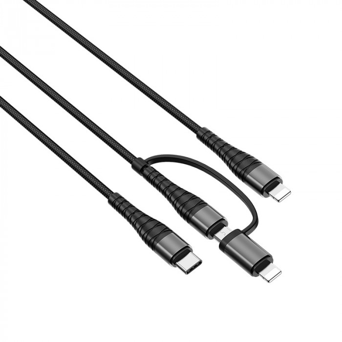 Кабель Borofone BX72 4 в 1 Micro+Type-C+2*Lighting черный | Фото 1 из 2