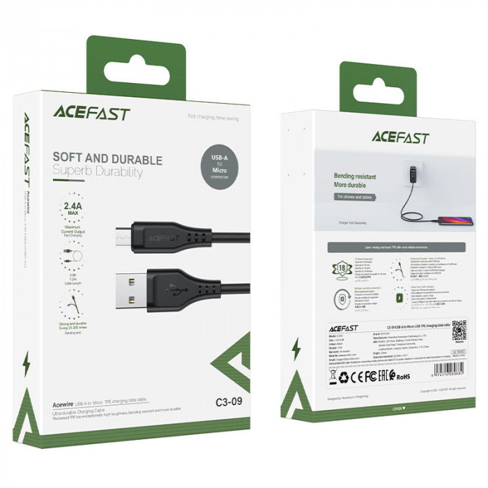 Кабель ACEFAST C3-09 USB-A - Micro-USB Черный | Фото 3 из 4