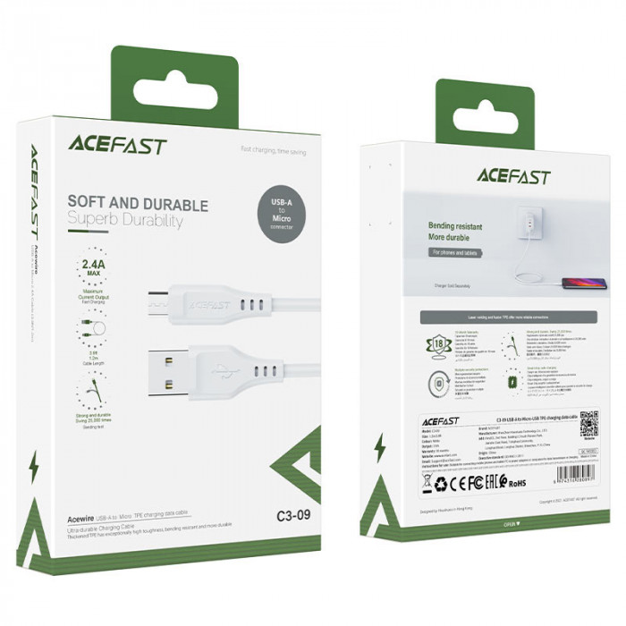 Кабель ACEFAST C3-09 USB-A - Micro-USB Белый | Фото 3 из 4