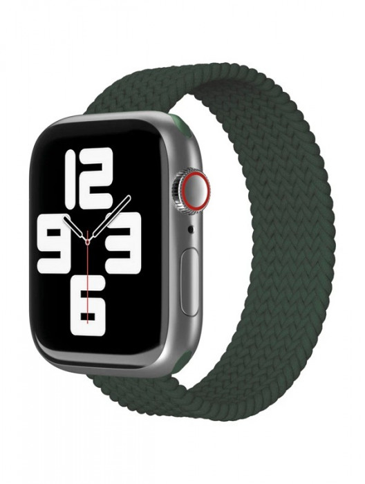 Ремешок нейлоновый плетёный VLP для Apple Watch 42/44/45 S/M темно-зелёный | Фото 1 из 4