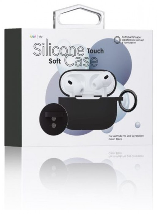 Чехол силиконовый VLP Soft Touch, с кольцом, для AirPods Pro 2 (2022), черный | Фото 2 из 4
