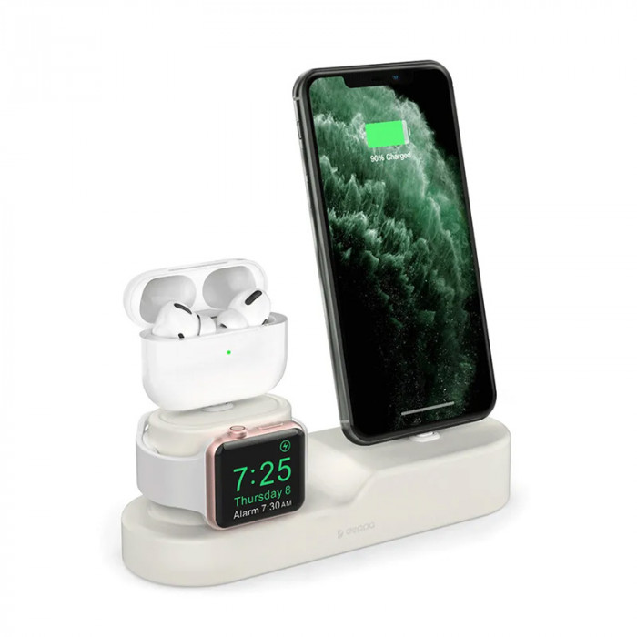 Подставка для зарядки Deppa 3in1 для iPhone, AirPods, Apple Watch Белая | Фото 1 из 2
