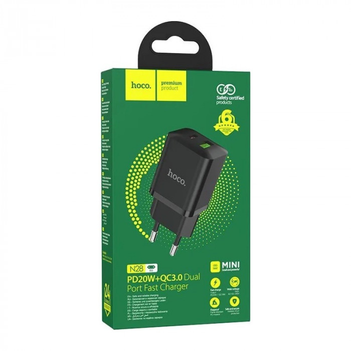 Зарядное устройство HOCO N28 USB-A USB-C 20W Черный | Фото 2 из 5