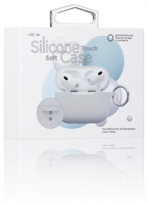 Чехол силиконовый VLP Soft Touch, с кольцом, для AirPods Pro 2 (2022), белый | Фото 2 из 4