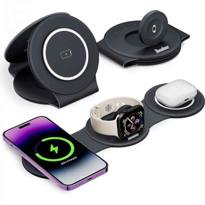 Беспроводная зарядная станция 3 в 1 Wireless Charger W313 18W Черный | Фото 1 из 2