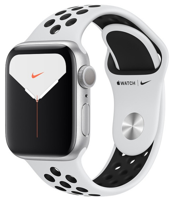 Умные часы Apple Watch Series 5 GPS 44mm Aluminum Case with Nike Sport Band Серебристый/чистая платина/черный | Фото 1 из 4