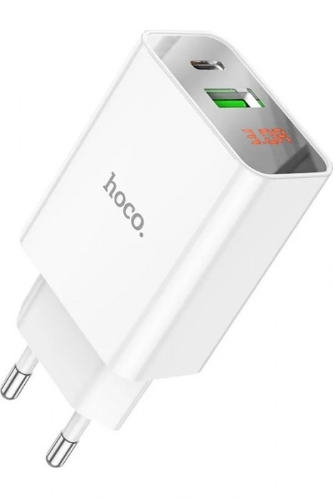 Зарядное устройство HOCO C100A PD20W + QC3.0 цифровой дисплей белая | Фото 1 из 9
