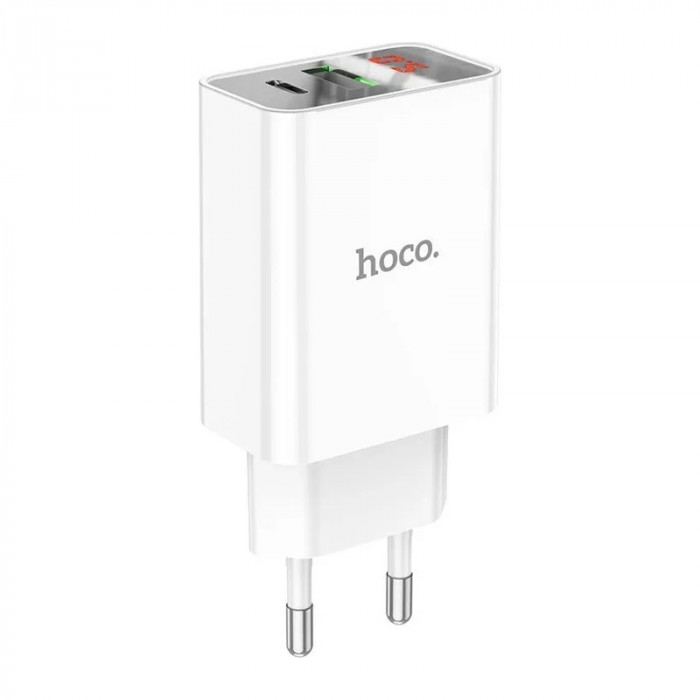 Зарядное устройство HOCO C100A PD20W + QC3.0 цифровой дисплей белая | Фото 2 из 9