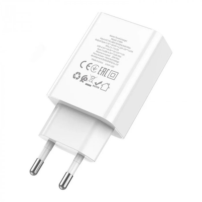 Зарядное устройство HOCO C100A PD20W + QC3.0 цифровой дисплей белая | Фото 5 из 9