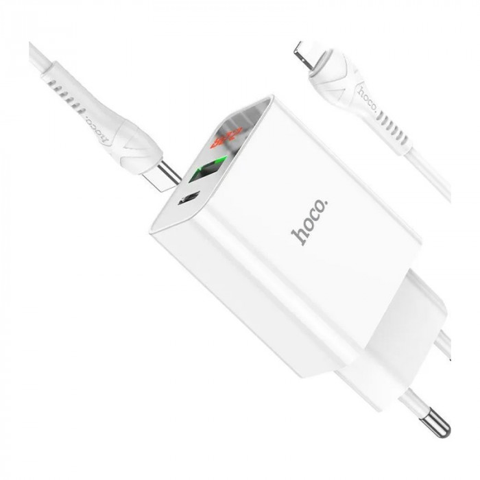 Зарядное устройство HOCO C100A PD20W + QC3.0 цифровой дисплей белая | Фото 6 из 9