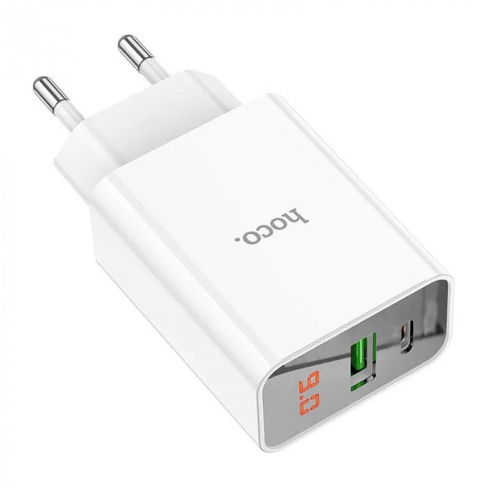 Зарядное устройство HOCO C100A PD20W + QC3.0 цифровой дисплей белая | Фото 8 из 9