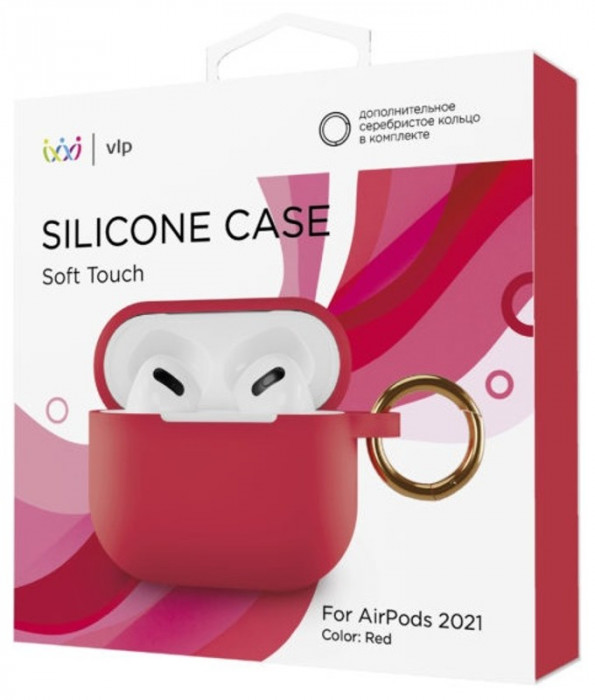 Чехол силиконовый VLP Soft Touch, с кольцом, для AirPods (3rd generation), красный | Фото 2 из 3