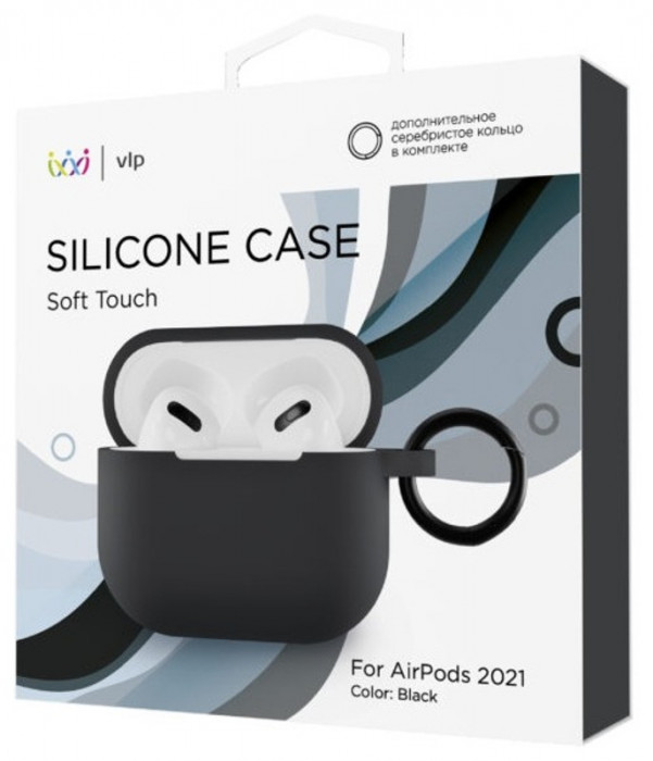 Чехол силиконовый VLP Soft Touch, с кольцом, для AirPods (3rd generation), черный | Фото 2 из 3