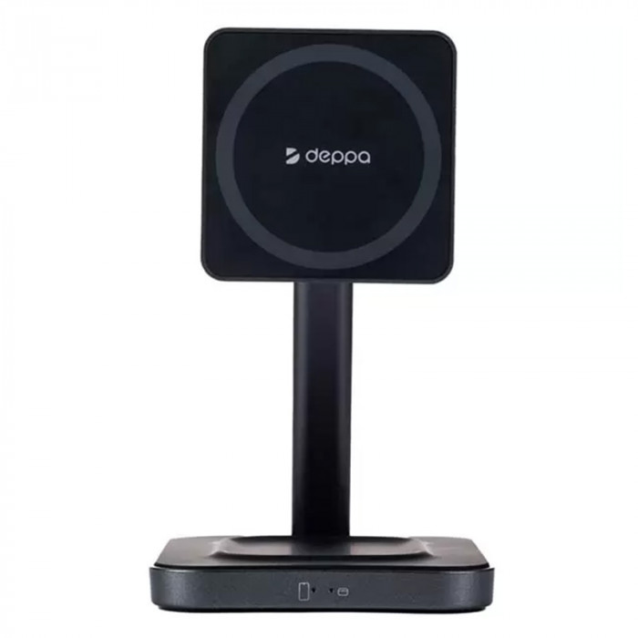 Беспроводное зарядное устройство Deppa 2in1 MageSafe Stand: iPhone, Airpods, 20 Вт Черный | Фото 1 из 6