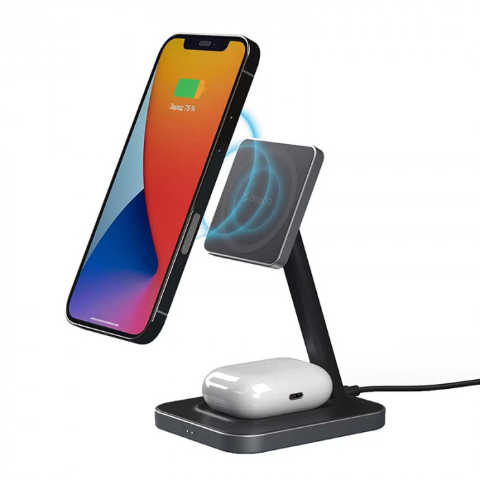 Беспроводное зарядное устройство Deppa 2in1 MageSafe Stand: iPhone, Airpods, 20 Вт Черный | Фото 3 из 6
