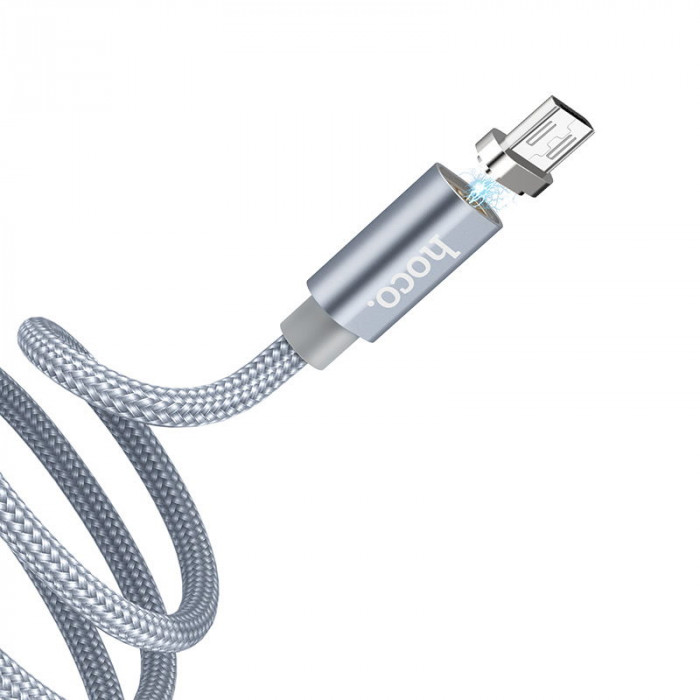 USB кабель HOCO U40A Magnetic Adsorption MicroUSB, магнитный, 1м, нейлон (серый) | Фото 1 из 2