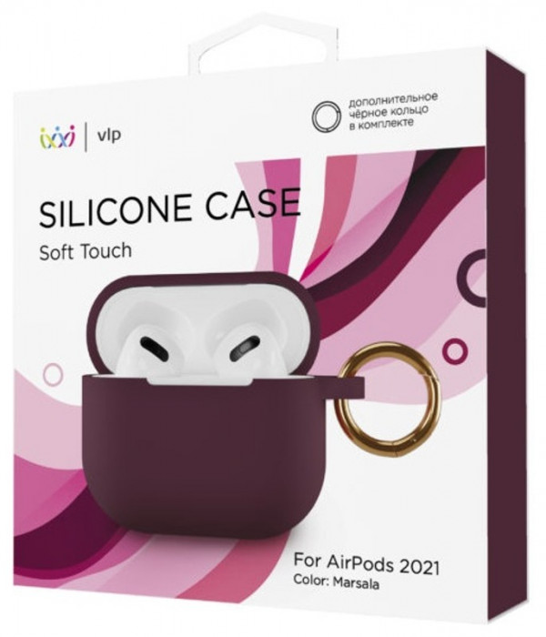Чехол силиконовый VLP Soft Touch, с кольцом, для AirPods (3rd generation), марсала | Фото 2 из 3