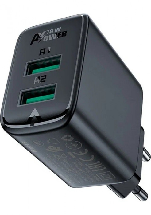 Зарядное устройство ACEFAST A33 18W USB-A+USB-A Черный | Фото 2 из 3
