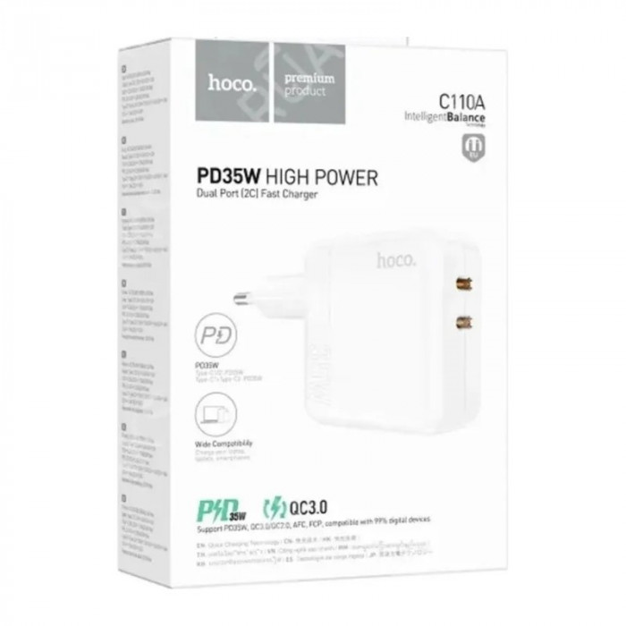 Сетевое зарядное устройство HOCO C110A 2xType-C PD35W Белый | Фото 2 из 3