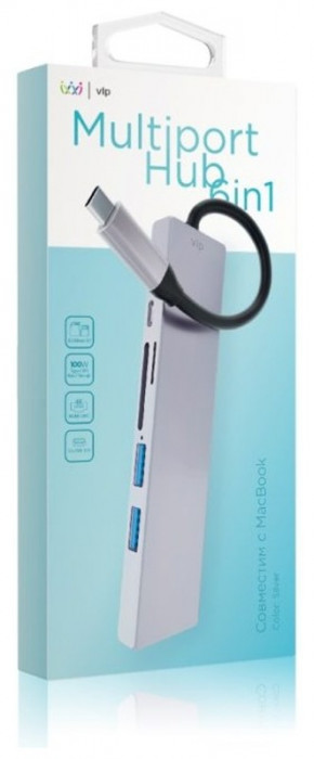 Стыковочная станция VLP USB-C Multiport Hub 6 в 1 VLP серебристый | Фото 2 из 4