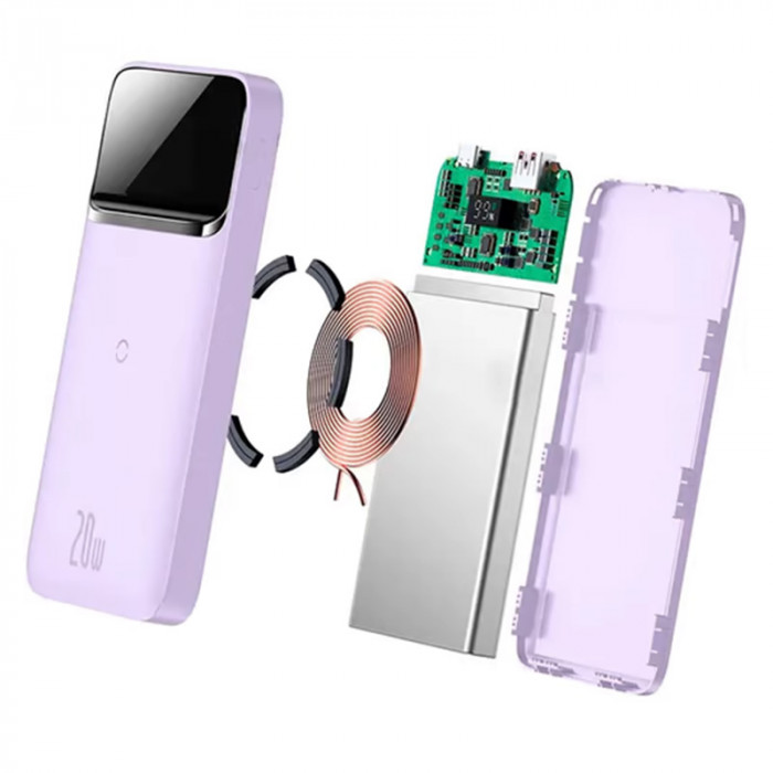 Внешний аккумулятор Baseus Magnetic Wireless Quick 10000 mAh Сиреневый (PPCX010105) | Фото 3 из 5