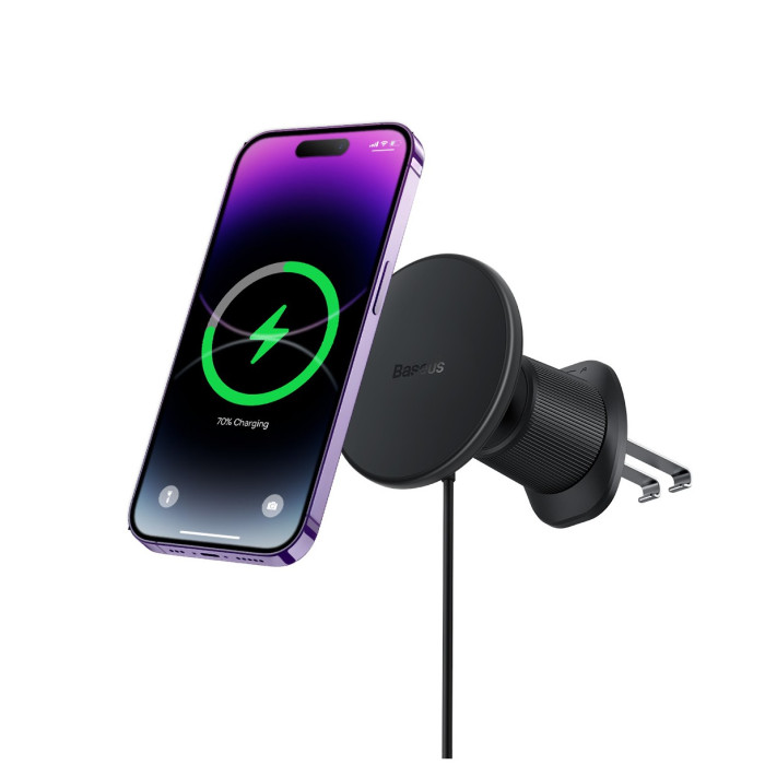 Автомобильное беспроводное магнитное зарядное устройство Baseus CW01 Magnetic Wireless Charging Car Mount Air Vent Version 15W (C40141001111-00) Черное | Фото 3 из 4