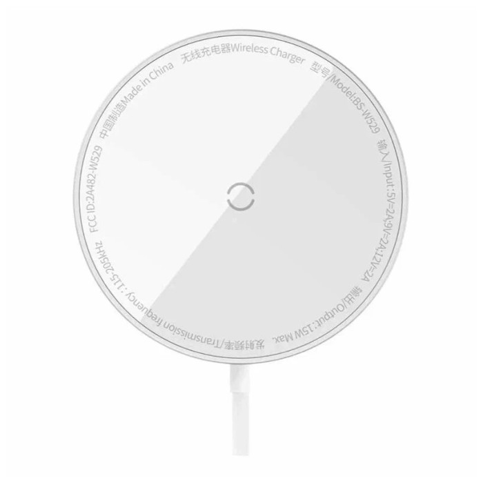 Магнитное беспроводное зарядное устройство Baseus Simple Mini3 Magnetic Wireless Charger 15W Белое (CCJJ040012) | Фото 2 из 4