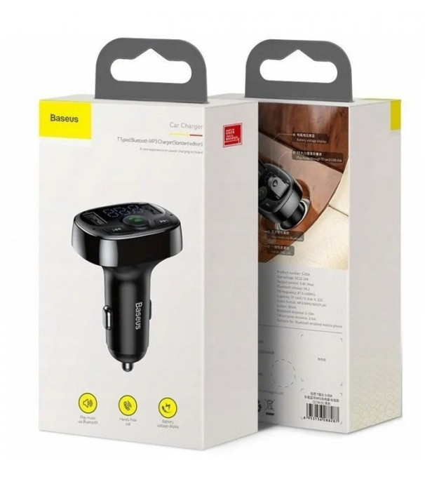 Автомобильный FM трансмиттер Baseus CCTM-01 2USB 3.4A с громкой связью (Черный) | Фото 3 из 4