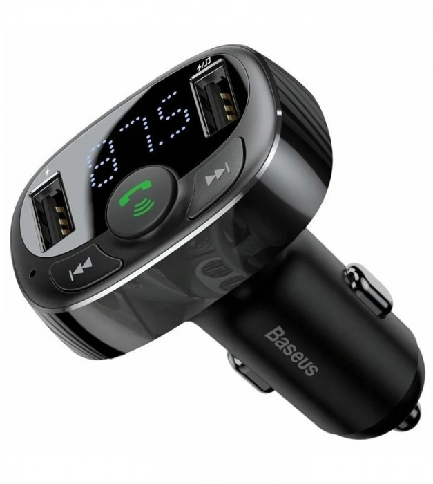 Автомобильный FM трансмиттер Baseus CCTM-01 2USB 3.4A с громкой связью (Черный) | Фото 2 из 4