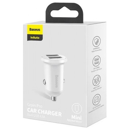 Автомобильное зарядное устройство Baseus Grain Pro 24W 2USB Белый | Фото 6 из 7