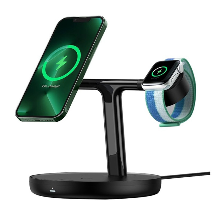 Беспроводное зарядное устройство Baseus Swan 3в1 Wireless Magnetic Charging Bracket 20W Universal Черный (WXTE000101) | Фото 1 из 4