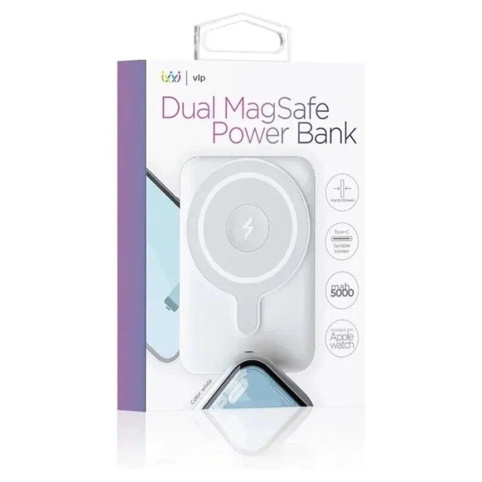 Аккумулятор внешний VLP Dual Magsafe PowerBank 5000 mAh 3A USB-C белый | Фото 2 из 3