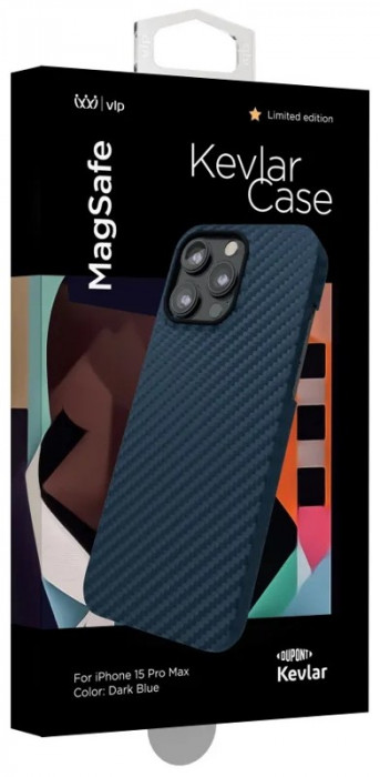 Чехол защитный VLP Kevlar Case с MagSafe для iPhone 15 Pro Max темно-синий | Фото 2 из 4