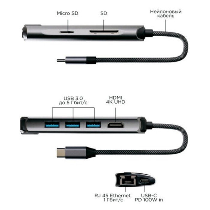 Адаптер VLP Infinity USB-C Hub 8 в 1, графит | Фото 3 из 6