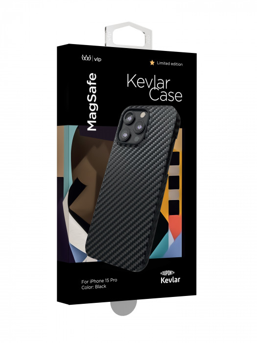 Чехол защитный VLP Kevlar Case с MagSafe для iPhone 15 Pro черный | Фото 2 из 3