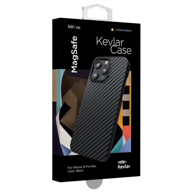 Чехол защитный VLP Kevlar Case с MagSafe для iPhone 15 Pro Max черный | Фото 2 из 3