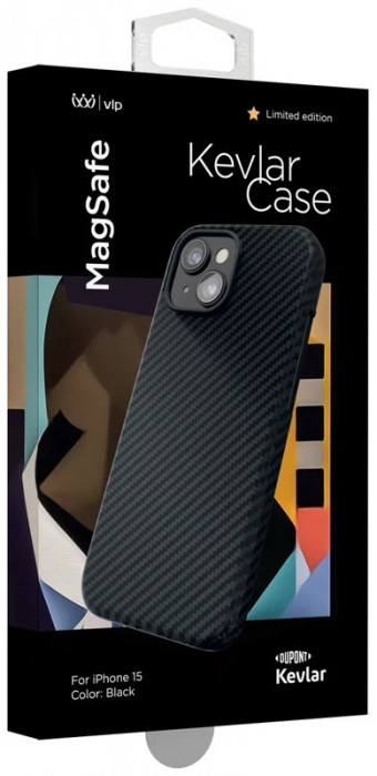 Чехол защитный VLP Kevlar Case с MagSafe для iPhone 15 черный | Фото 2 из 4
