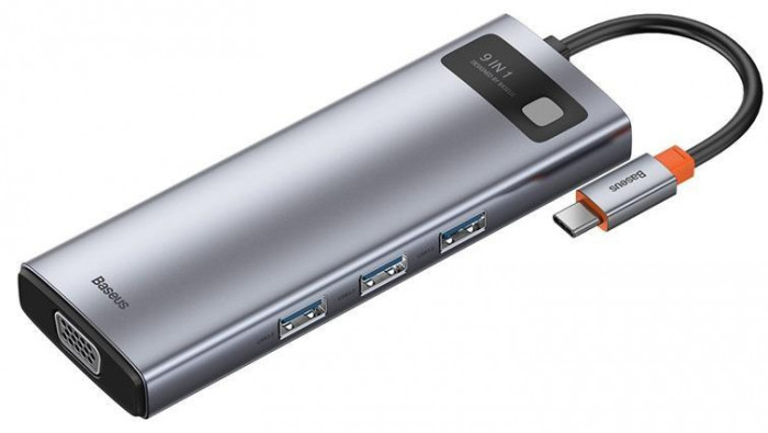 Стыковочная станция Baseus Metal Gleam Series 9-in-1 Multifunctional Type-C HUB Docking Station Серый