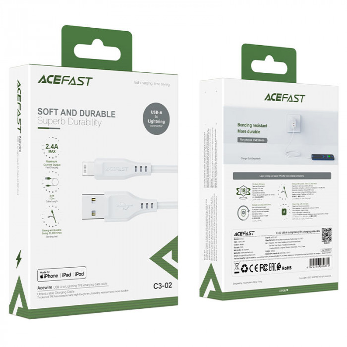 Кабель ACEFAST C3-02 USB-A - Lightning Белый | Фото 2 из 3