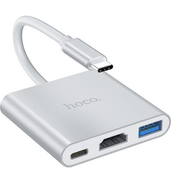 Стыковочная станция HOCO HB14 Easy use Type-C adapter (Type-C to USB3.0+HDMI+PD), серебристый | Фото 5 из 6