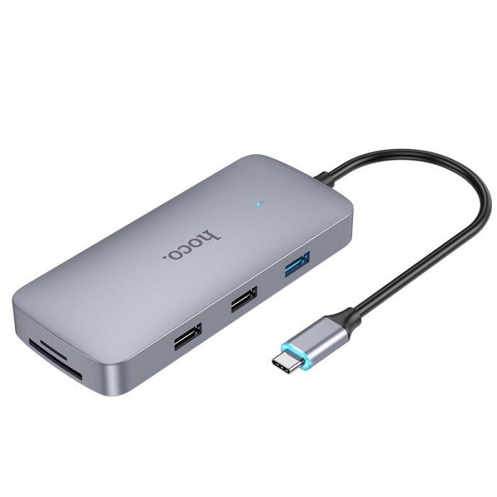 Стыковочная станция HOCO HB32 Easy view Type-C на HDMI + USB3.0 + USB2.0 + RJ45 + PD + TF | Фото 1 из 3