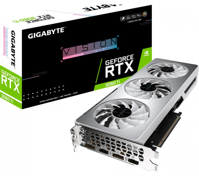 Видеокарта GIGABYTE GeForce RTX 3060 Ti VISION OC 8G LHR (rev. 2.0) (GV-N306TVISION OC-8GD), Retail | Фото 1 из 11