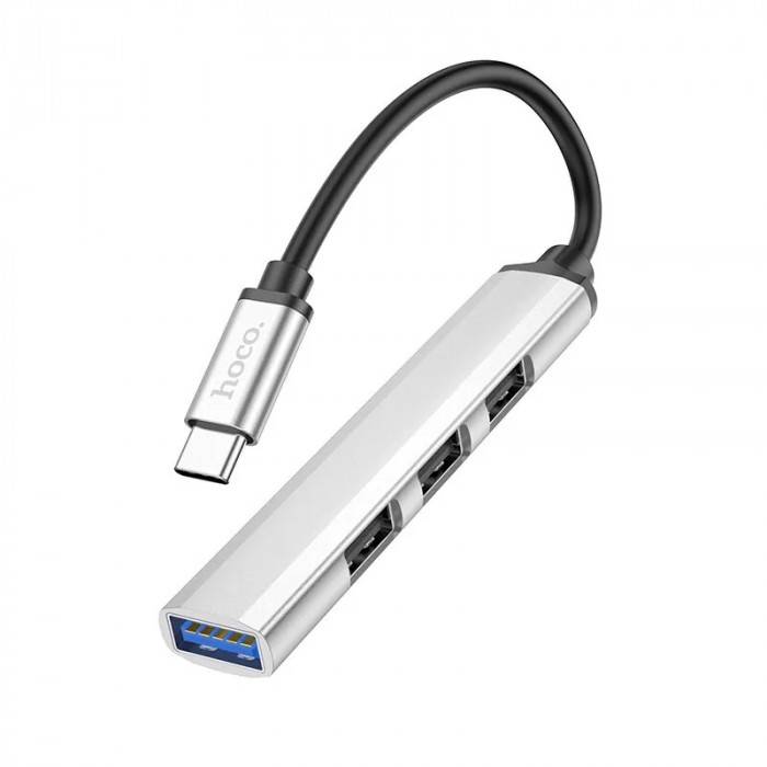 Стыковочная станция HOCO HB26 3 USB 2.0, 1 USB 3.0, кабель USB-A, Серебряный | Фото 2 из 6