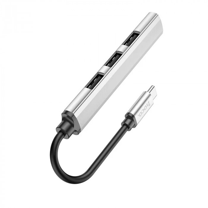 Стыковочная станция HOCO HB26 3 USB 2.0, 1 USB 3.0, кабель USB-A, Серебряный | Фото 3 из 6