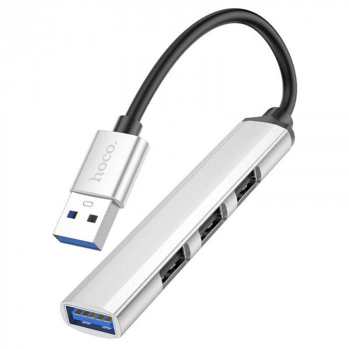Стыковочная станция HOCO HB26 3 USB 2.0, 1 USB 3.0, кабель USB-A, Серебряный | Фото 5 из 6