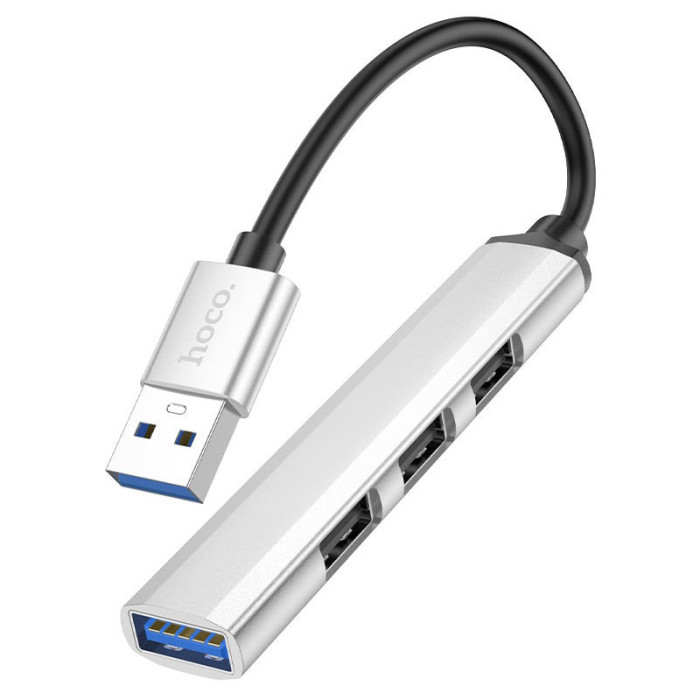 Стыковочная станция HOCO HB26 3 USB 2.0, 1 USB 3.0, кабель USB-A, Серебряный | Фото 6 из 6